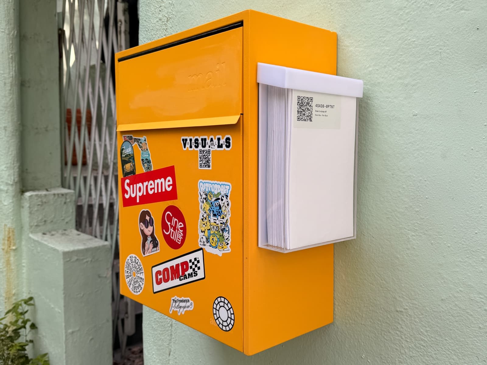 The Film Blvd drop box on the studio patio, behind the lab on Biscayne Blvd